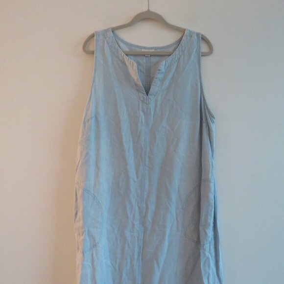 J. JILL Light Denim Maxi Chambray Dress Coastal Lagenlook Minimalist Size XL P - Picture 3 of 15